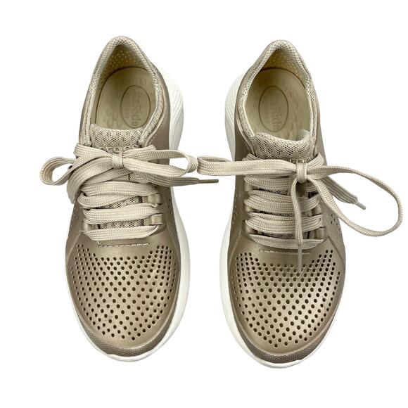 CROCS LiteRide Pacer Women's Metallic Champagne Gold Sneakers Sz 5 - Picture 2 of 12